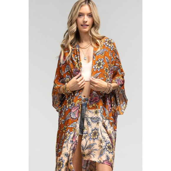 SOLD OUT Multi Color Garden Spring Floral Boho Bohemian Kimono Wrap Coverup - Picture 6 of 6